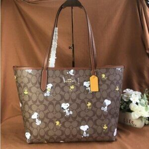 Coach Brown Tote with Snoopy Design